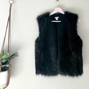 J. Crew Factory Black Faux Fur Vest